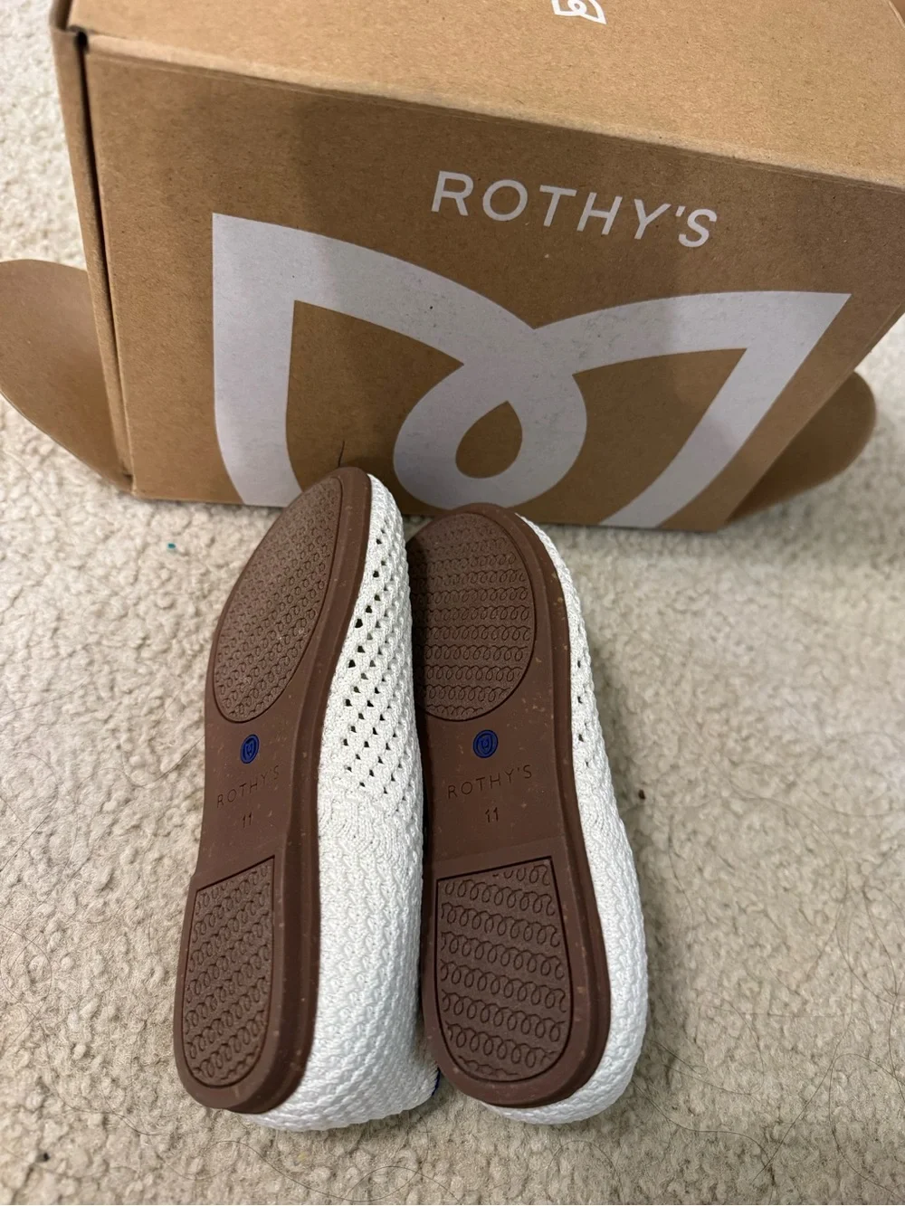 Rothy's Kids Cream Mary Jane Flats with Blue Trim